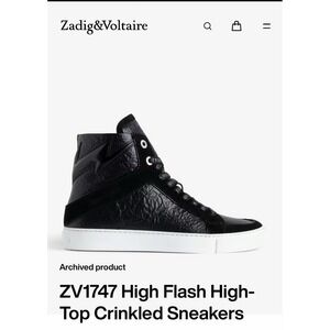 $498 Zadig&Voltaire NIB ZV1747 High Flash High-Top Crinkled Sneakers Women's 38